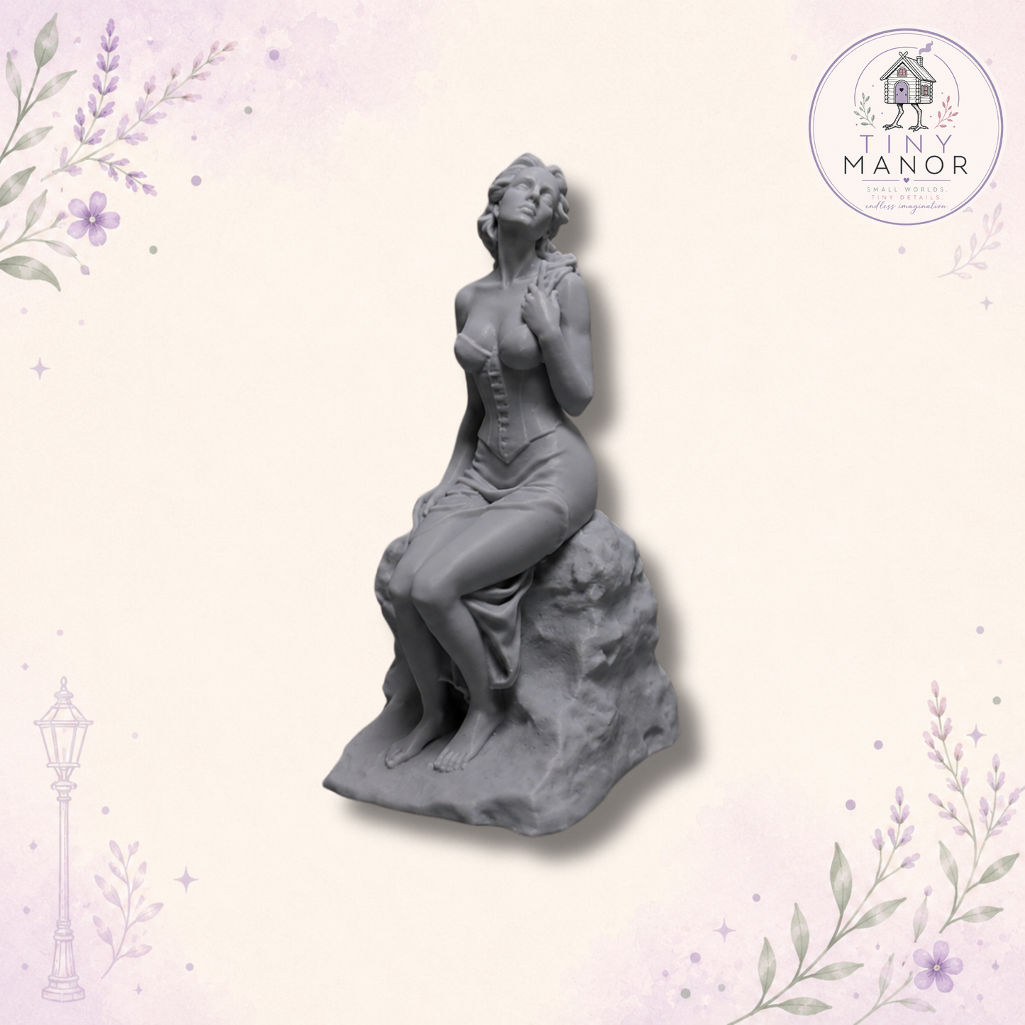 Unpainted 1:12 scale Bathing Woman concrete statue, 80mm high, resin printed in grey for dolls houses, miniature gardens and dioramas.