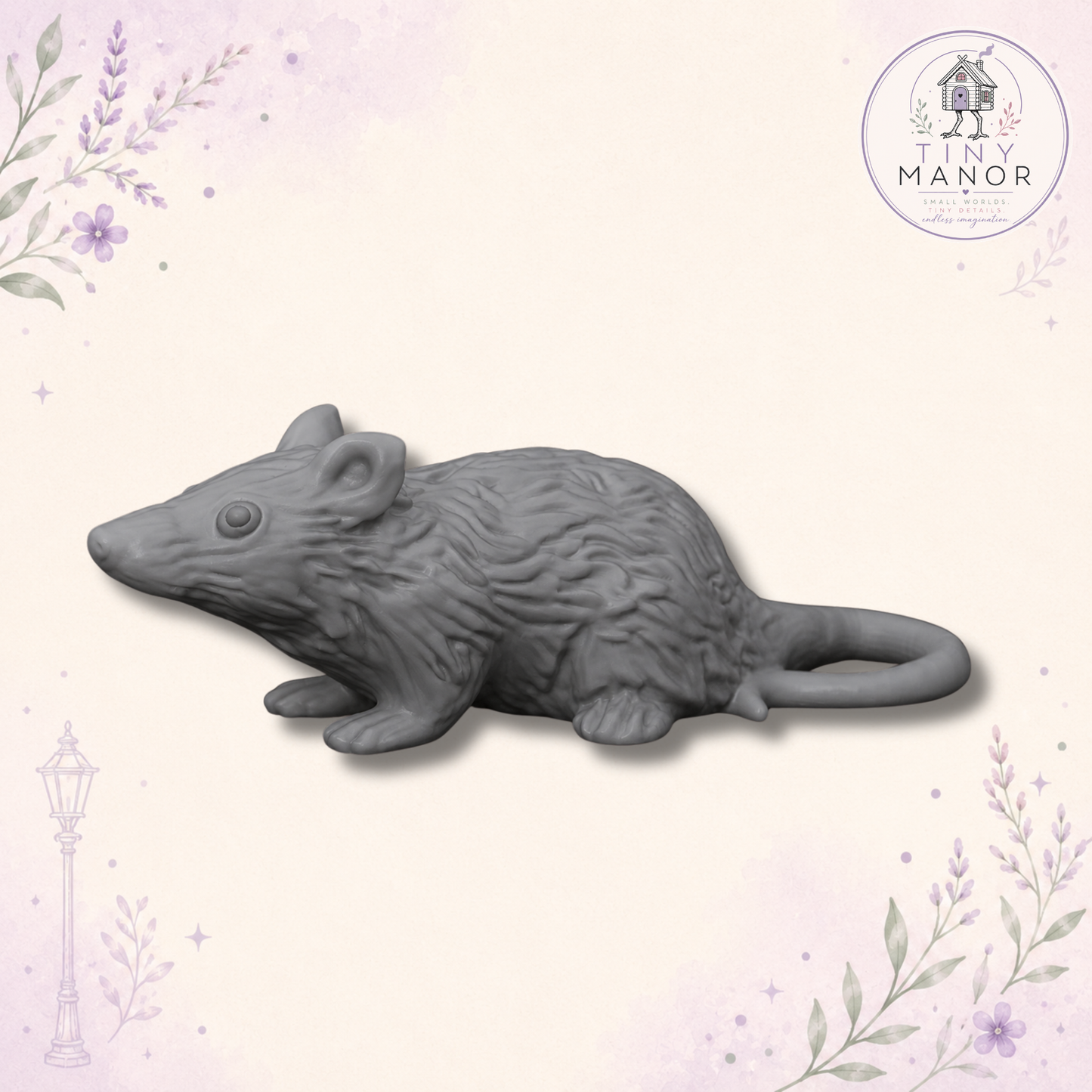 Cute 1:12 scale grey resin rat miniature for doll's houses, dioramas and miniature displays, supplied unpainted.