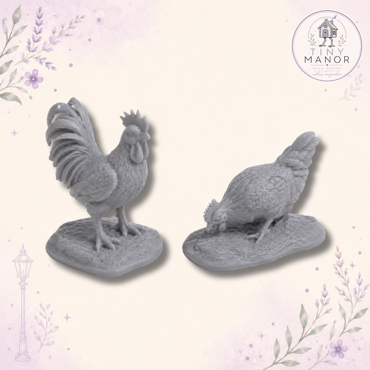 1:12 scale resin printed rooster supplied unpainted on a textured base for dolls houses, miniature farmyards and countryside dioramas.