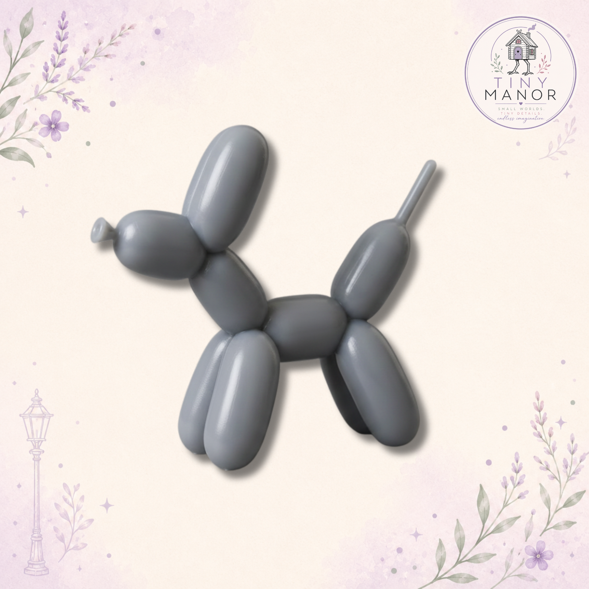 Tiny Balloon Dog resin figure for dollhouses, dioramas and miniature displays.
