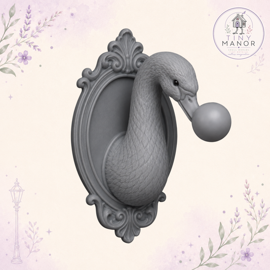 1:12 scale bubblegum swan wall trophy resin printed in grey for doll's houses and miniature interiors.