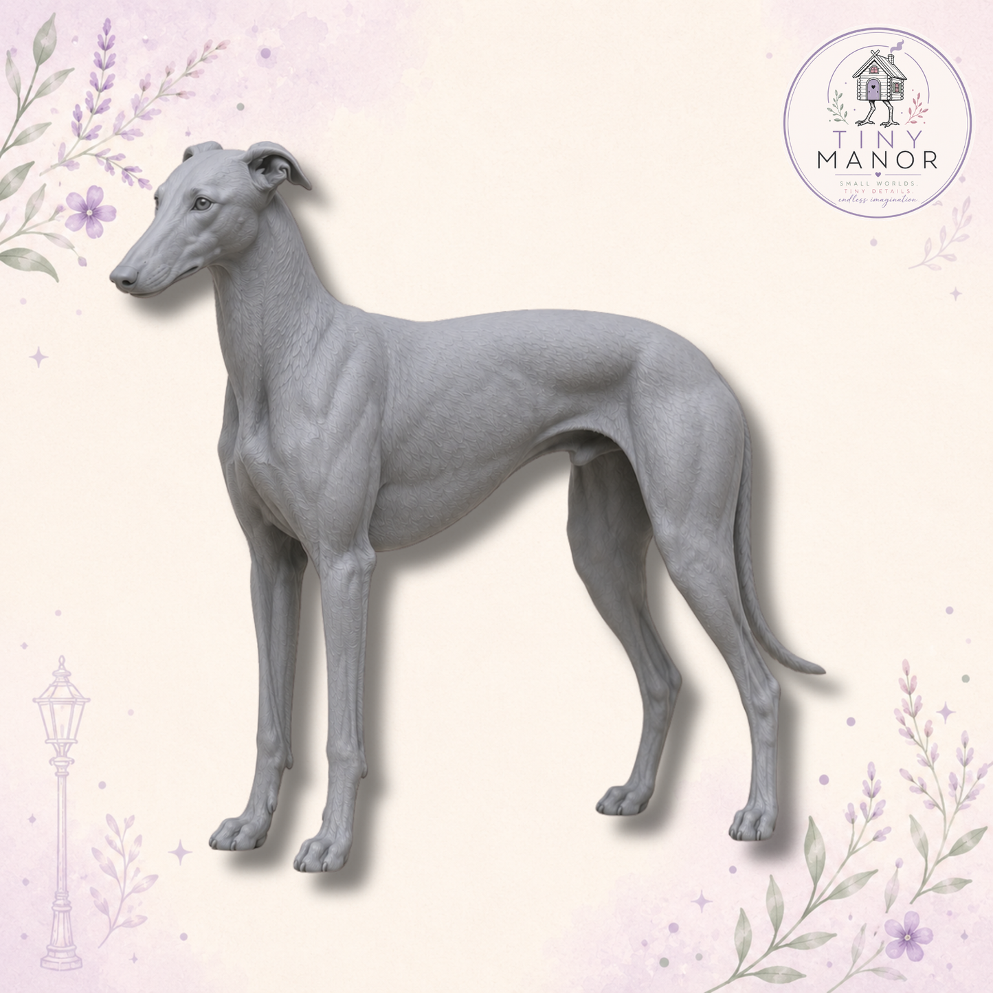 Miniature greyhound dog standing, unpainted resin model for dioramas and miniature scenes